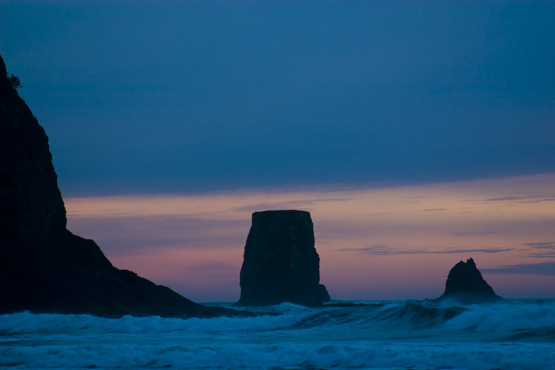 Seastack Silhouettes At Sunset